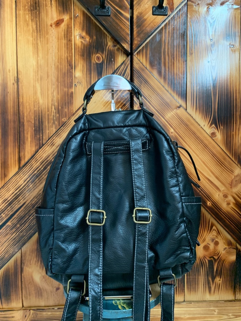 BLACK FAUX LEATHER BACKPACK - Picture 7 of 10